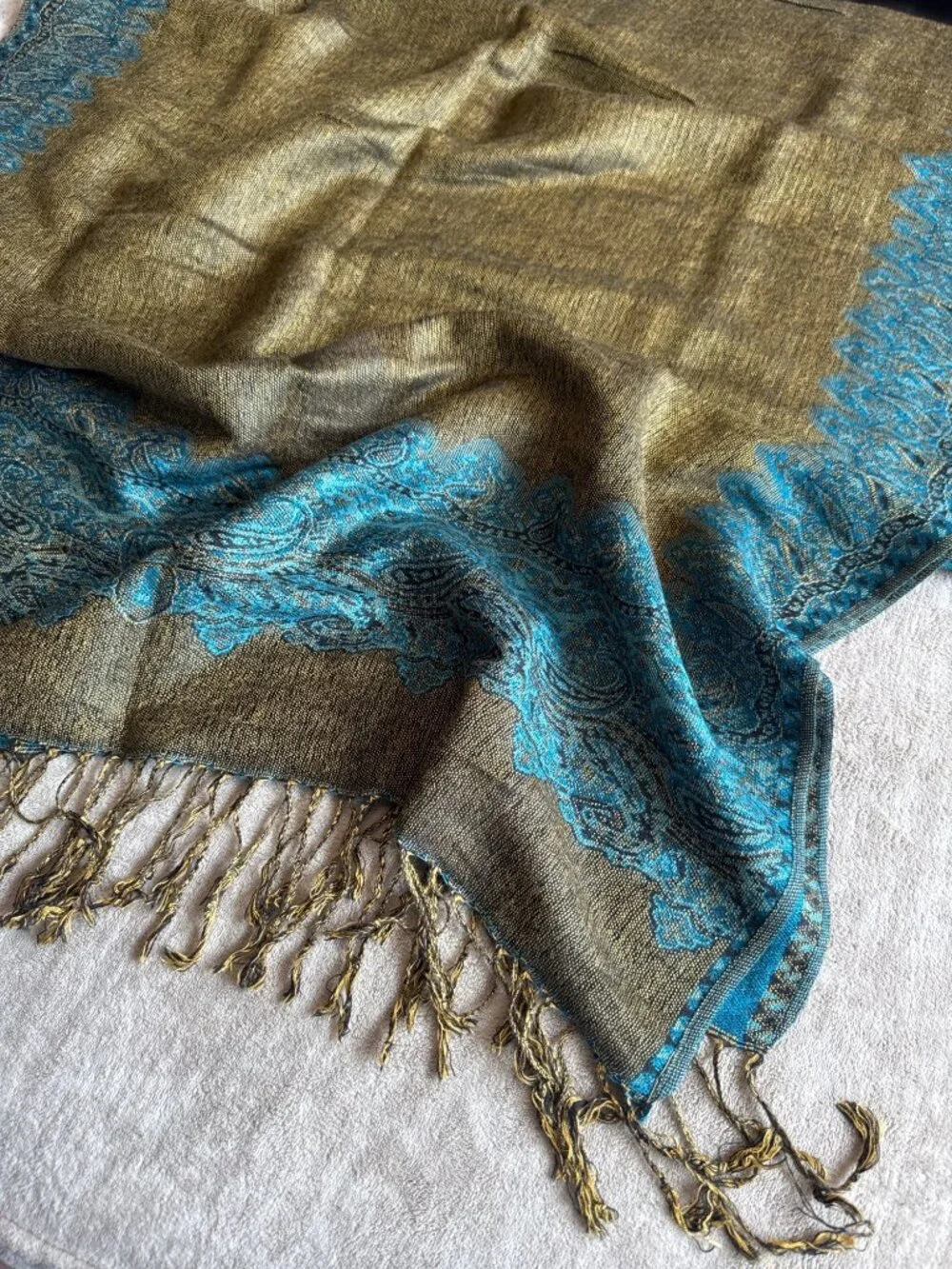 Woven Rectangle Women's Fashion Scarf with Fringe Blue Yellow Black Fall